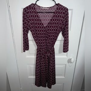 Burgundy and cream tie waist dress size medium